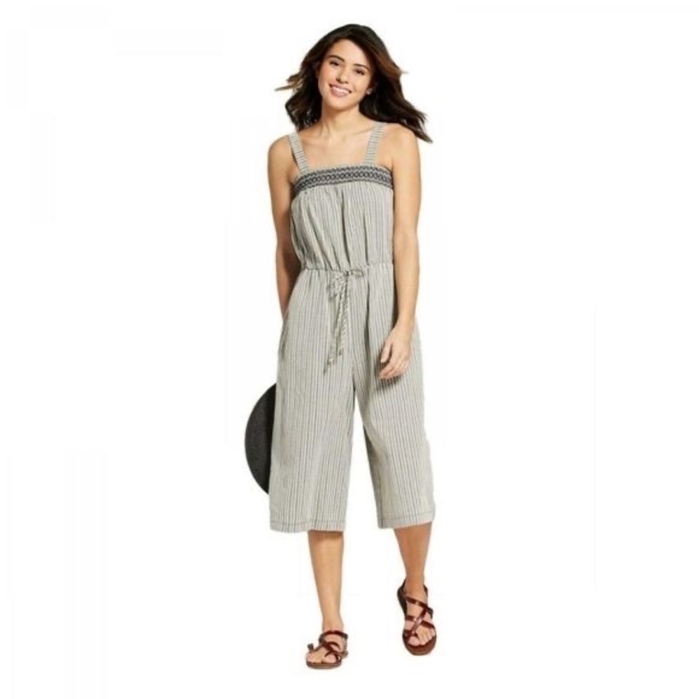 Universal Thread Women's Striped Smocked Jumpsuit- green